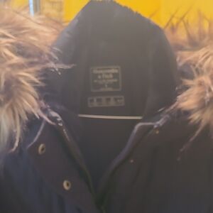 Abercrombie & Fitch Black Coat with Faux Fur Hood